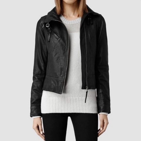 All Saints Belvedere Black Leather Jacket - Picture 1 of 6